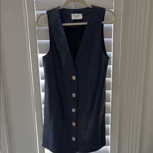 Hyacinth House Navy Leather Button-Down Vest Dress